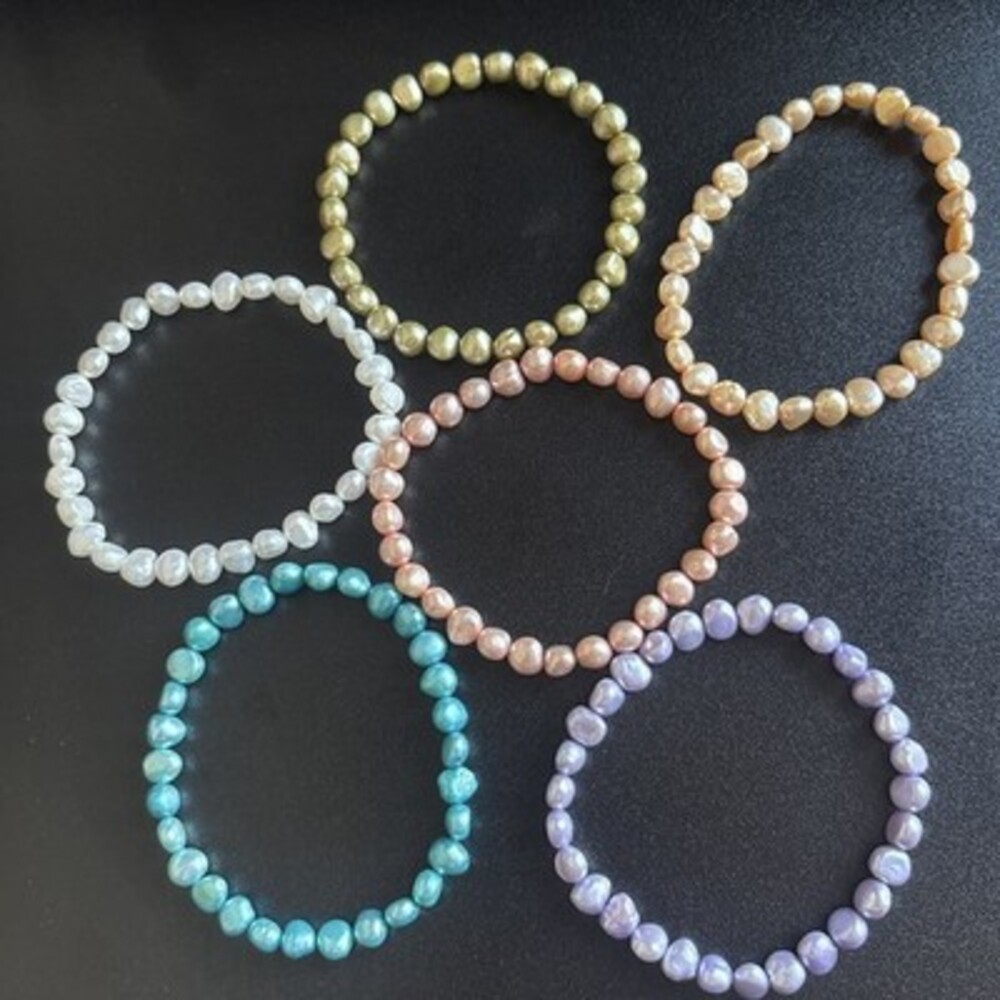 Dyed Natural Pearl Stretch Bracelets - Set Of 6 Light Colors And Pastels